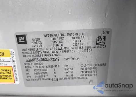 2016 Buick Enclave Leather из США, поврежденный, VIN 5GAKRBKD0GJ332519